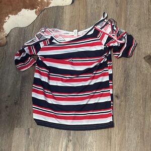 Eye Candy Striped Cold Shoulder Top - Red, White, and Blue